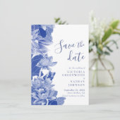 Save The Date Blue White Lotus Floral Chinoiserie Enregistrer la (Debout devant)