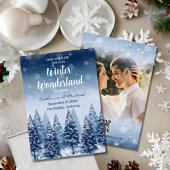Save The Date Blue Winter Wonderland Pine Tree Forest Noël