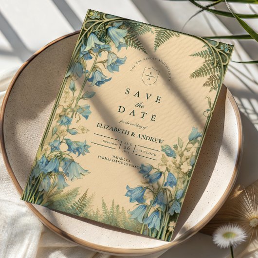 Save The Date Bluebell Art Nouveau Wedding