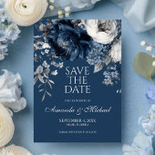Save The Date Blues modernes et Mariage floral gris