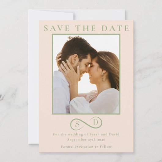 Save The Date Blush and Sage Infinity Wedding Minimalist Modern  (Devant)