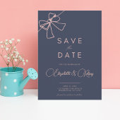 Save The Date Blush Bow Elégance Chic Ardoise Bleu enregistrer l