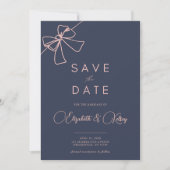 Save The Date Blush Bow Elegance Chic Slate Blue enregistrer la  (Devant)