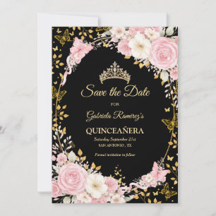 Save The Date Blush Doré Fard à Joues Rose Quinceañera Papillon