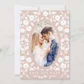 Save The Date Blush Dusty rose Photo QR Code Site Web Folal Flor (Devant)