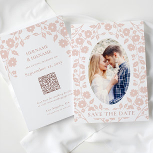 Save The Date Blush Dusty rose Photo QR Code Site Web Folal Flor