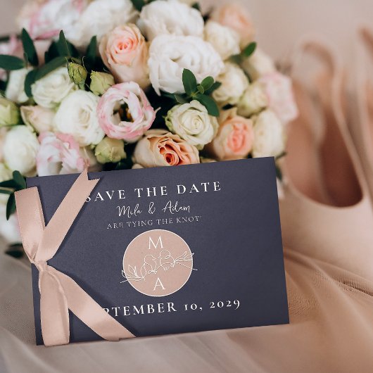 Save The Date Blush et Bleu Marine Mariage Moderne