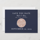 Save The Date Blush et Bleu Marine Mariage Moderne (Devant)