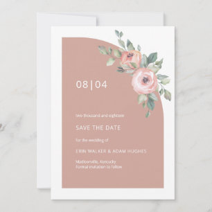 Save The Date Blush Fleurs Monogramme Demi Arche Mariage 