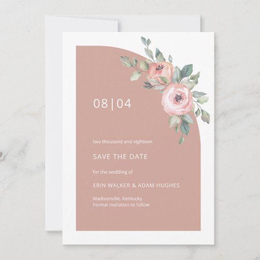 Save The Date Blush Fleurs Monogramme Demi Arche Mariage  (Devant)
