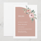 Save The Date Blush Fleurs Monogramme Demi Arche Mariage  (Devant / Derrière)