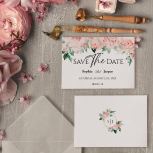 Save The Date Blush Floral Blanc Mariage plat Enregistrer la dat