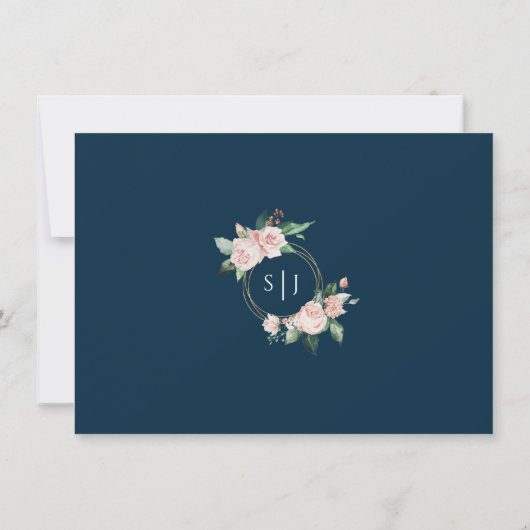 Save The Date Blush Floral Navy Mariage Plat Enregistrer La Date (Dos)