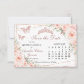 Save The Date Blush Floral Rose Quinceanera Sweet 16 Calendrier (Devant)
