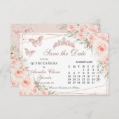 Save The Date Blush Floral Rose Quinceanera Sweet 16 Calendrier (Devant / Derrière)
