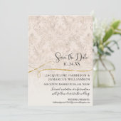 Save The Date Blush Gold Scroll Damask photo engagée (Debout devant)