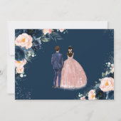 Save The Date Blush Navy Blue Floral Twins Garçon fille Quinceañ (Dos)