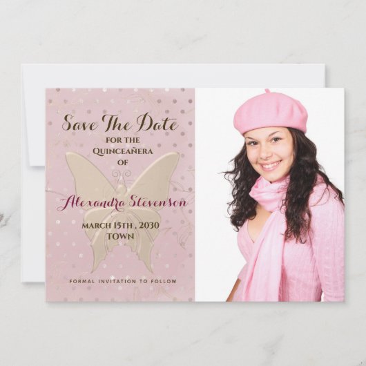 Save The Date Blush Or Papillon Quinceañera (Devant)