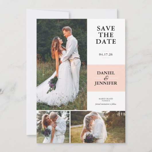 Save The Date Blush Pink 3-Photo Gallery Mariage Enregistrer La (Devant)