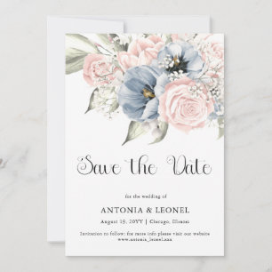 Save The Date Blush Pink Blue Floral Wedding Enregistrer la date