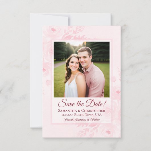 Save The Date Blush Pink Boho Chic Peonies & Photo Wedding (Devant)