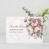 Save The Date Blush Pink Peony and Cotton Wedding (Debout devant)