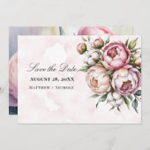 Save The Date Blush Pink Peony and Cotton Wedding (Devant / Derrière)