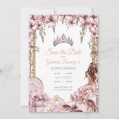 Save The Date Blush Pink Silver Tiara Floral Quinceañera (Devant)