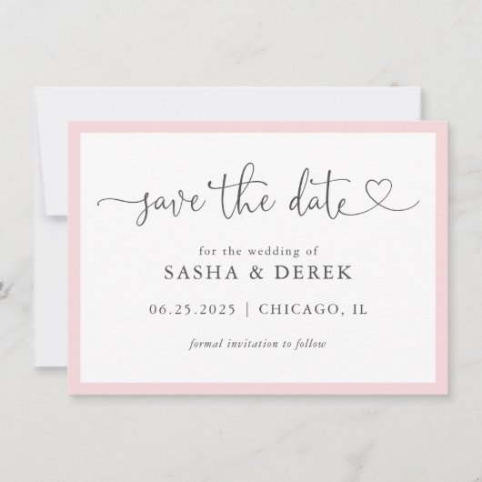 Save The Date Blush Pink Simple Modern Enregistrer la date (Devant)