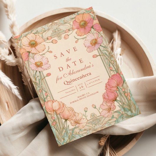 Save The Date Blush Poppy Quinceañera