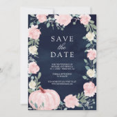 Save The Date Blush rose Floral Citrouille Navy Blue Photo Maria (Devant)