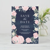 Save The Date Blush rose Floral Citrouille Navy Blue Photo Maria (Debout devant)