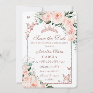 Save The Date Blush rose Floral Sweet 16 Rose or Quinceañera