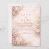 Save The Date Blush Rose Gold Garden Quinceañera (Devant)