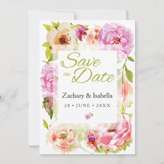 Save The Date Blush rose joli Florals Mariage Enregistrer la dat (Devant)