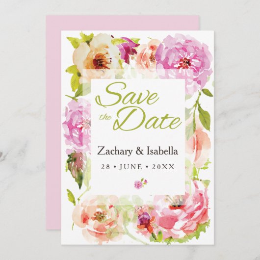 Save The Date Blush rose joli Florals Mariage Enregistrer la dat (Devant / Derrière)