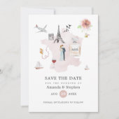 Save The Date Blush Rose & Rose Gold Paris Destination Mariage (Devant)