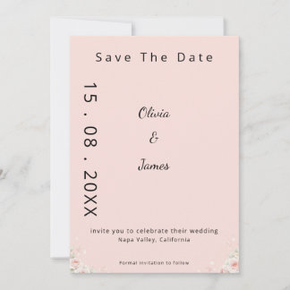 Save The Date Blush Silk Pink Whispered Peta Modern ScriptFloral