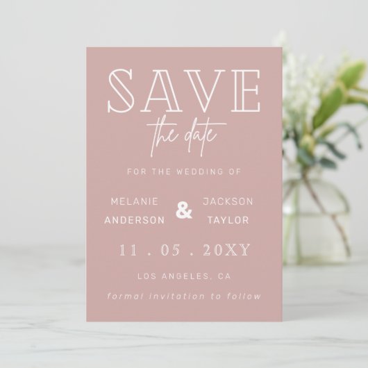 Save The Date Blush Simple Calligraphy Photo Enregistrer La Date (Debout devant)