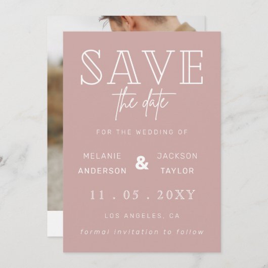 Save The Date Blush Simple Calligraphy Photo Enregistrer La Date (Devant / Derrière)