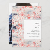Save The Date Blush Waves Sakura Blossom Modern Wedding (Devant / Derrière)