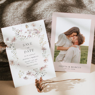 Save The Date Blush Wildflower Elegant Frame Wedding