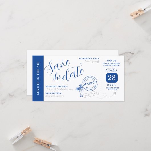 Save the date Boarding pass invitation (Devant/Arrière en situation)