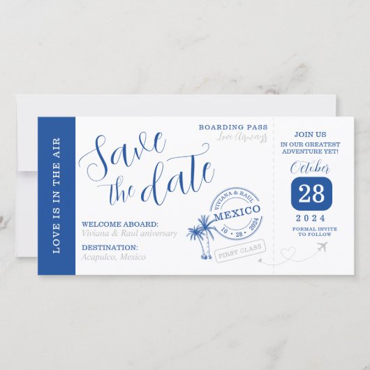 Save the date Boarding pass invitation Kaart (Voorkant)