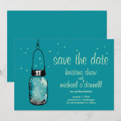 Save The Date Bocal en maçonnerie rustique et lucioles pour anno (Devant / Derrière)