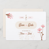 Save The Date Boda flores silvestres rosa y beige botánico (Devant / Derrière)