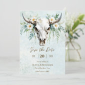 Save The Date Bohème Aquarelle Floral Vache Crâne Mariage (Debout devant)