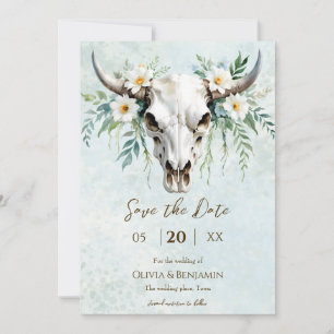 Save The Date Bohème Aquarelle Floral Vache Crâne Mariage