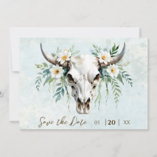 Save The Date Bohème Aquarelle Floral Vache Crâne Mariage