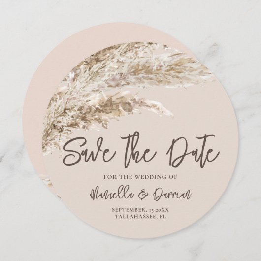 Save The Date Bohème Automne Pampas Grass Enregistrer La Date (Devant / Derrière)